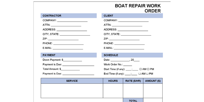Boat Repair Work Order